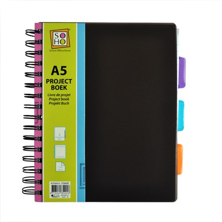 Projectboek A5 zwart 3tabs 200 vel