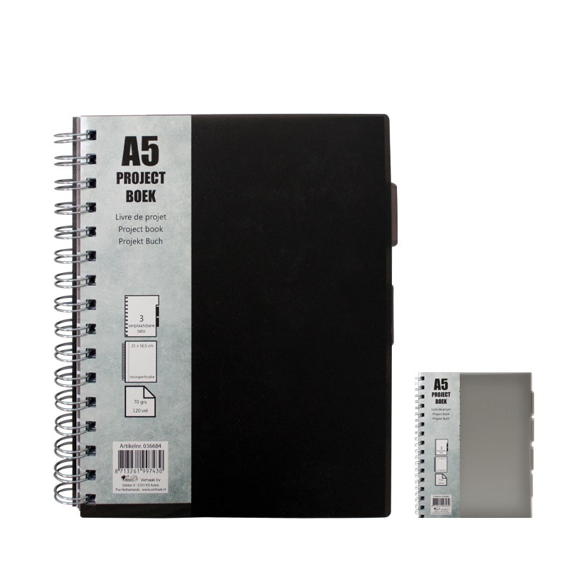 Projectboek A5 zwart-grijs 3tabs 120 vel