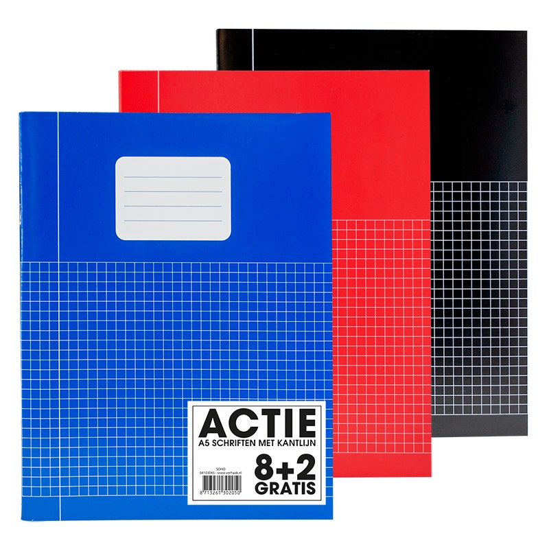 Pak à 10 Schriften A5 ruit 5mm basiskleuren
