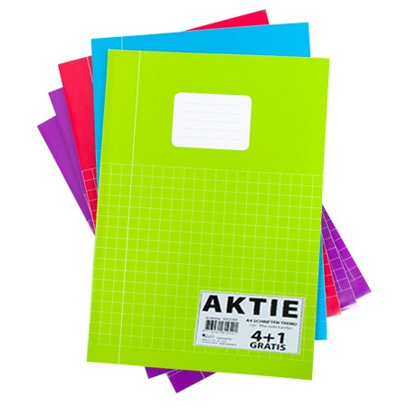 Pak à 5 Schriften A4 ruit 10mm felle kleuren