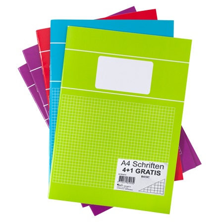 Pak à 5 Schriften A4 ruit 5mm felle kleuren