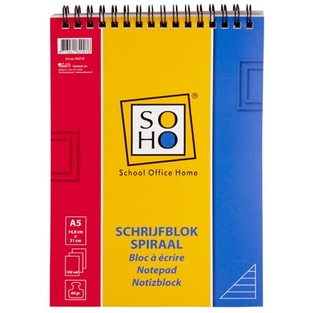 Schrijfblok A5 lijn met spiraal aan bovenzijde