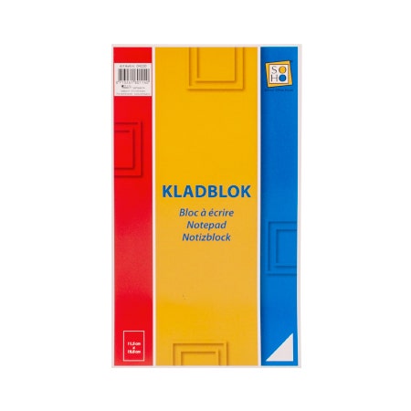Kladblok Specificaties: - 19,8x11,5cm - Gelijmd aan bovenzijde