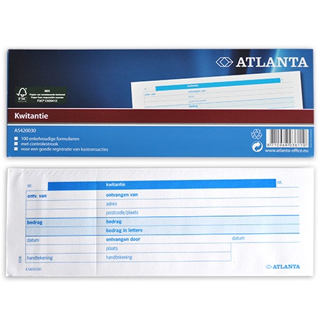 Atlanta kwitantieblok 75 x 210mm