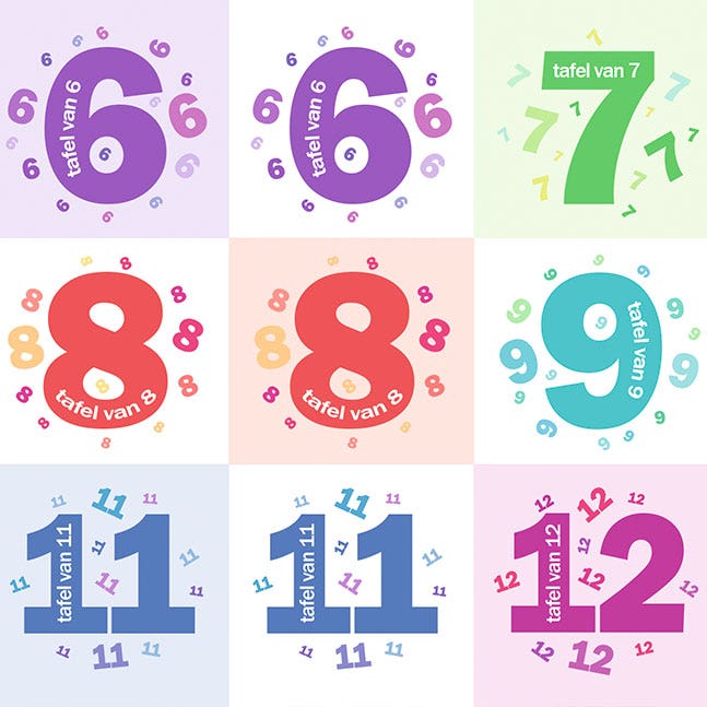 Beloningsstickers tafels 6 7 8 9 11 12