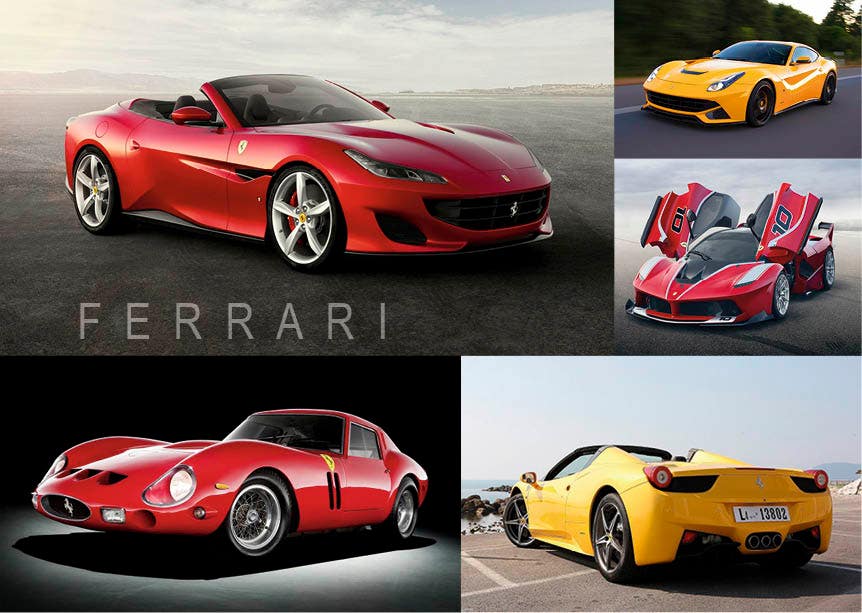 Set van 20 miniposters (A4 kaarten) sportwagens