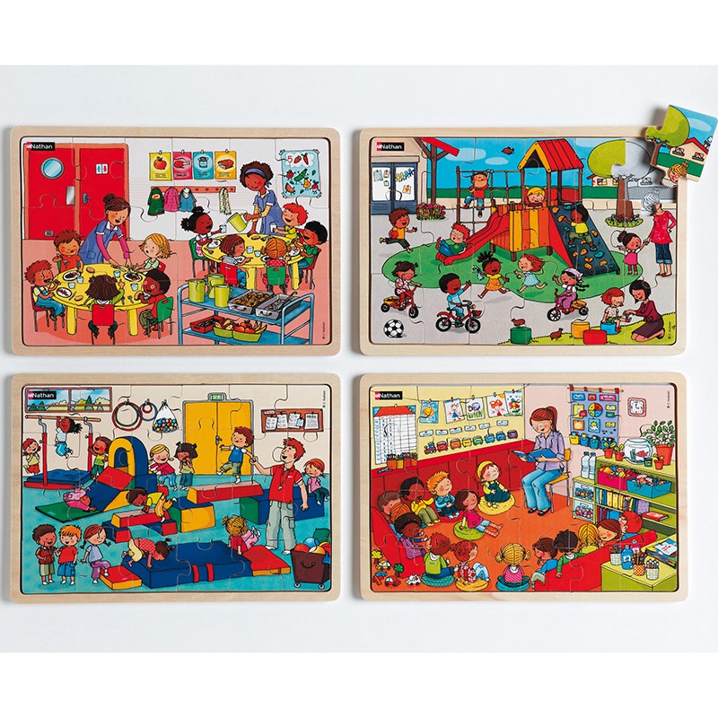 Set van 4 houten puzzels - Samen op school