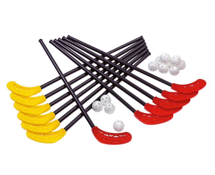 Uni-hockey set met 12 sticks en 12 ballen