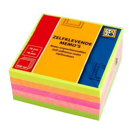 Zelfklevende memo's gekleurd 76x76mm