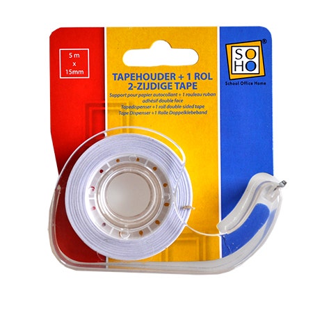 Tape 2-zijdig+houder 15mmx5m SOHO