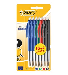 Balpen Bic M10 assorti 10+4 stuks op blister