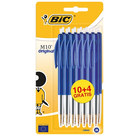 Balpen Bic M10 blauw 10+4 stuks op blister