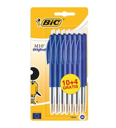 Balpen Bic M10 blauw 10+4 stuks op blister