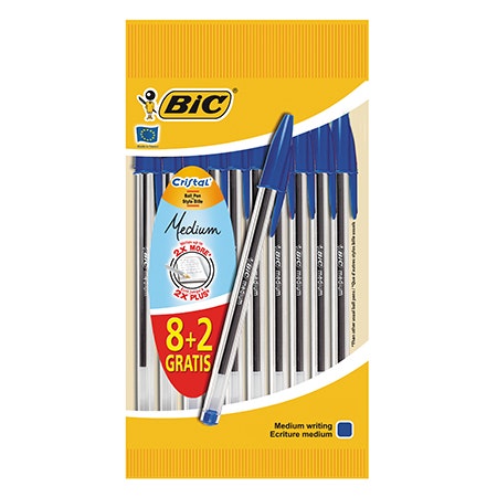 Balpen Bic Cristal blauw 8+2 stuks op blister