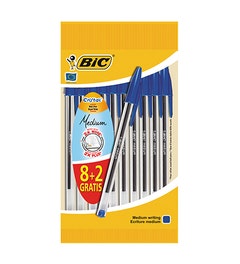 Balpen Bic Cristal blauw 8+2 stuks op blister