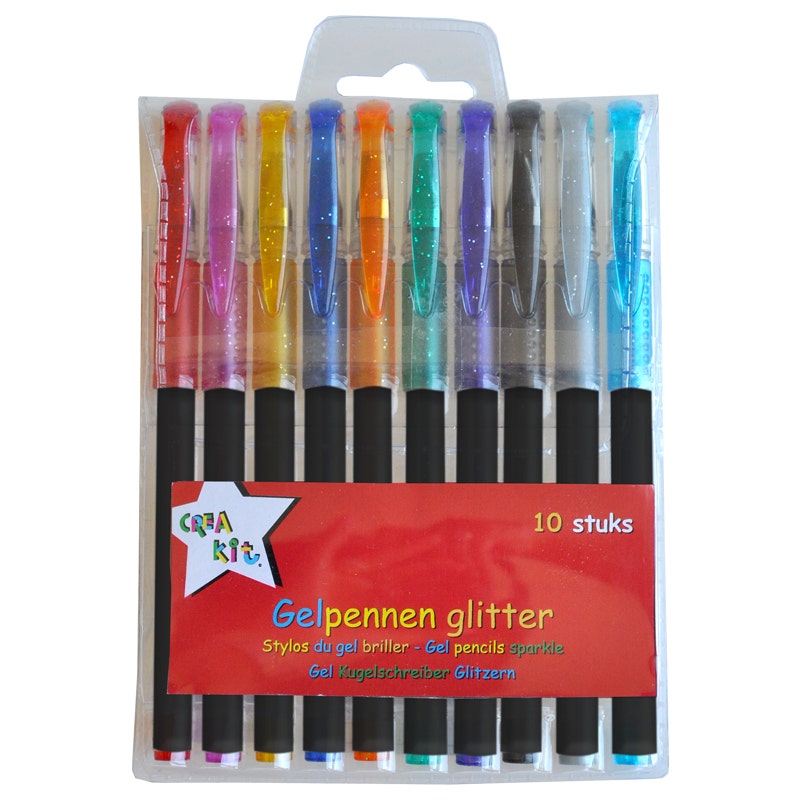 Gelpennen Glitter in etui 10 stuks