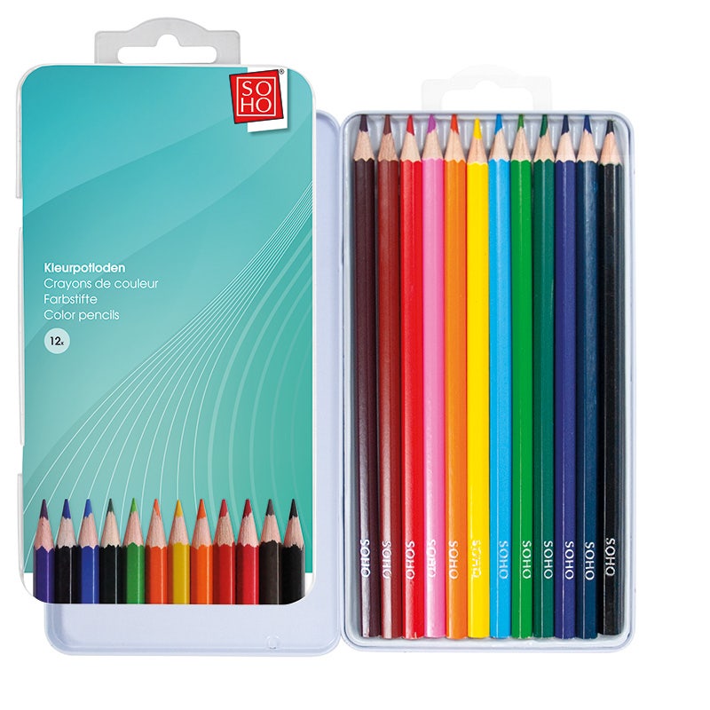 Kleurpotloden in blik 12 stuks