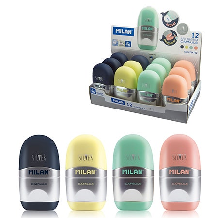 Puntenslijper + gum Silver Milan Capsule