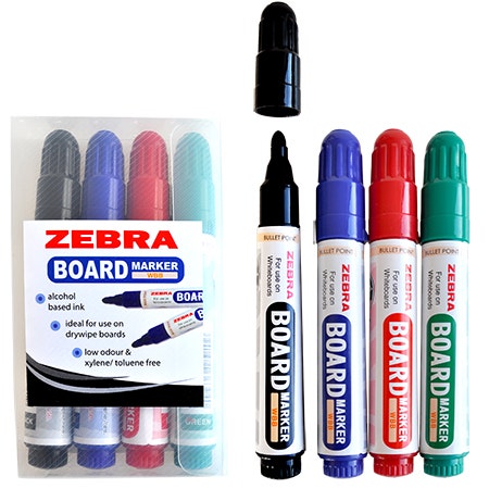 Whiteboardmarkers Zebra 4 stuks assorti