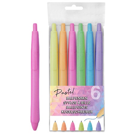 Balpenset Pastel 6 stuks blauw schrijvend