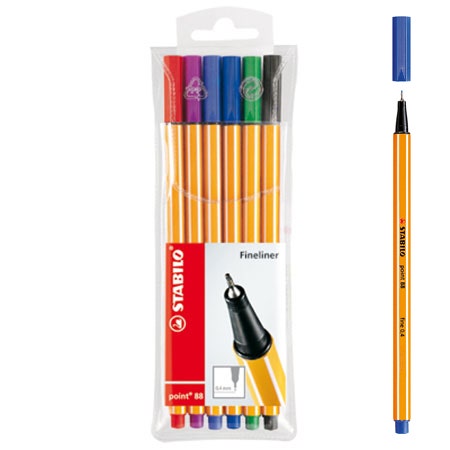 Stabilo point 88 fineliners 6 stuks in etui