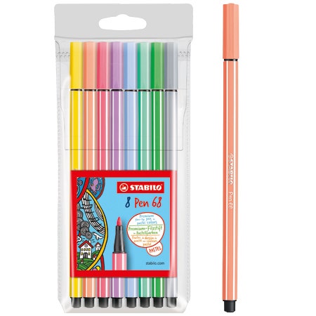 Stabilo pen 68 viltstiften Pastel 8 stuks in etui