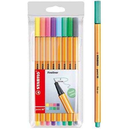 Stabilo point 88 fineliners Pastel 8 stuks in etui