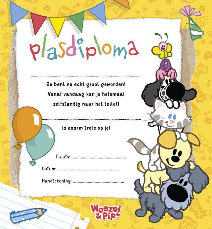 Plasdiploma Woezel en Pip Geel