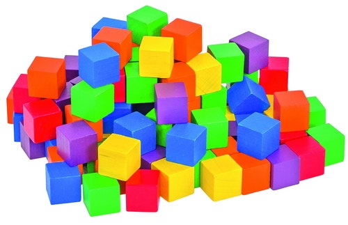 Gekleurde houten blokken (2 x 2 cm)