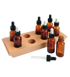 Proefflesjes in houten standaard (8 stuks met pipet)