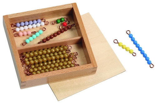 Montessori reken kralenstaafjes; kleuren trap 1-9