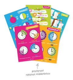 Set van 5 rekenposters (2 x klokkijken, breuken, tafels en tijden) Lesmaatje