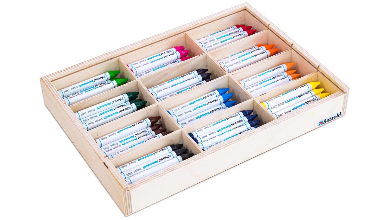 Wascokrijtjes in houten kist (144 stuks)