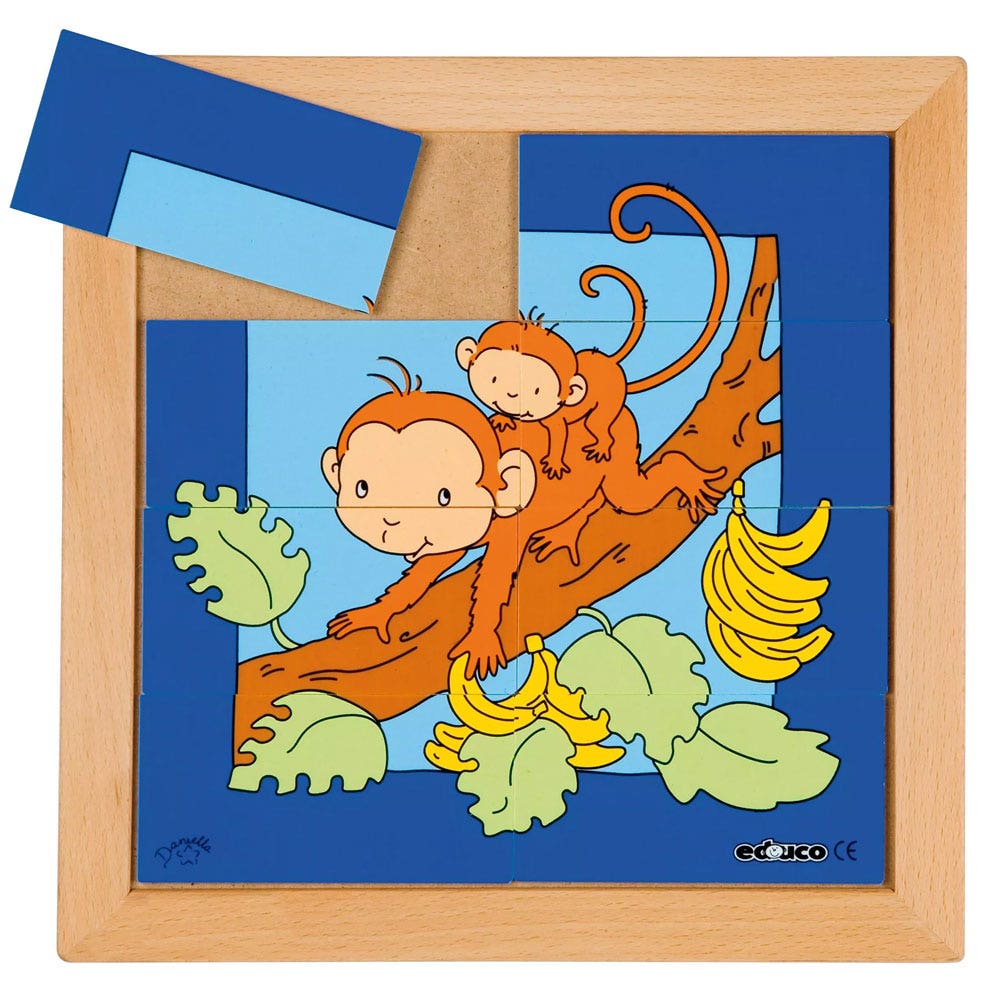 Dierenpuzzels 'Moeder en kind' - Aap (8 stukjes)