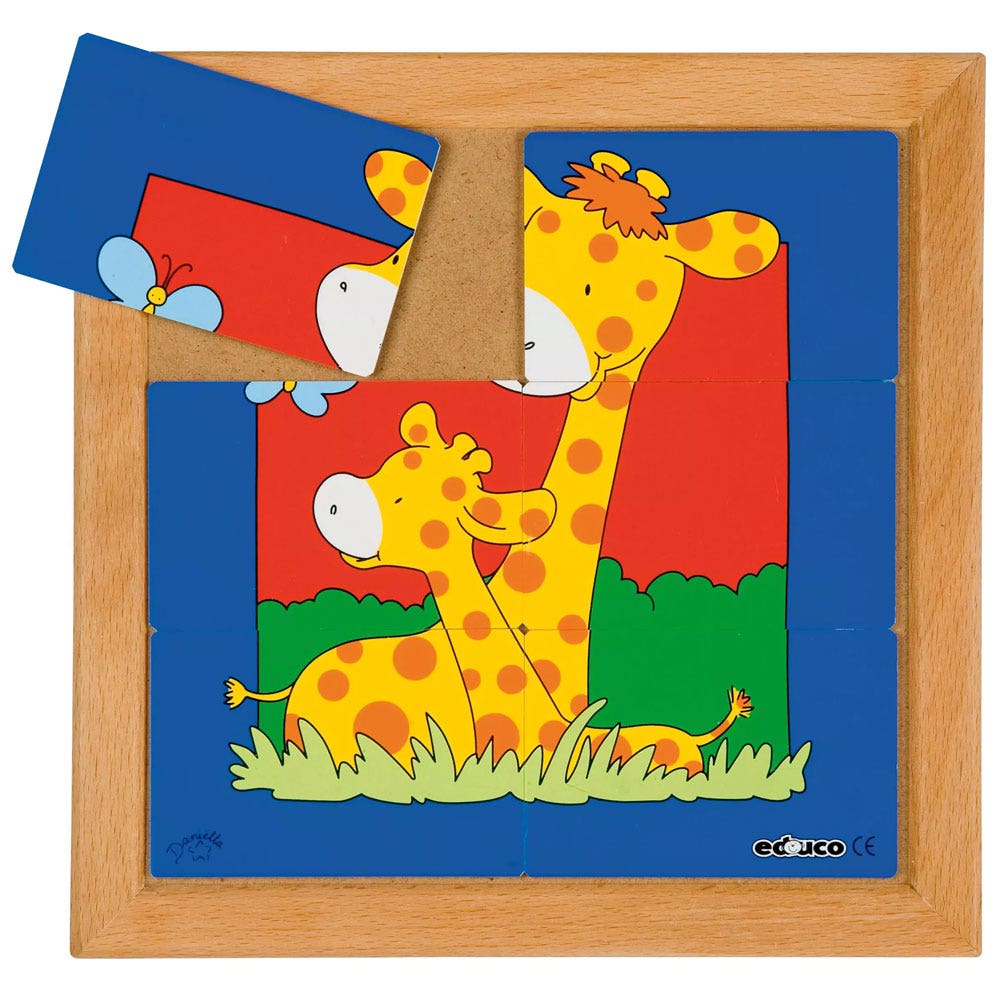 Dierenpuzzels 'Moeder en kind' - Giraffe (6 stukjes)