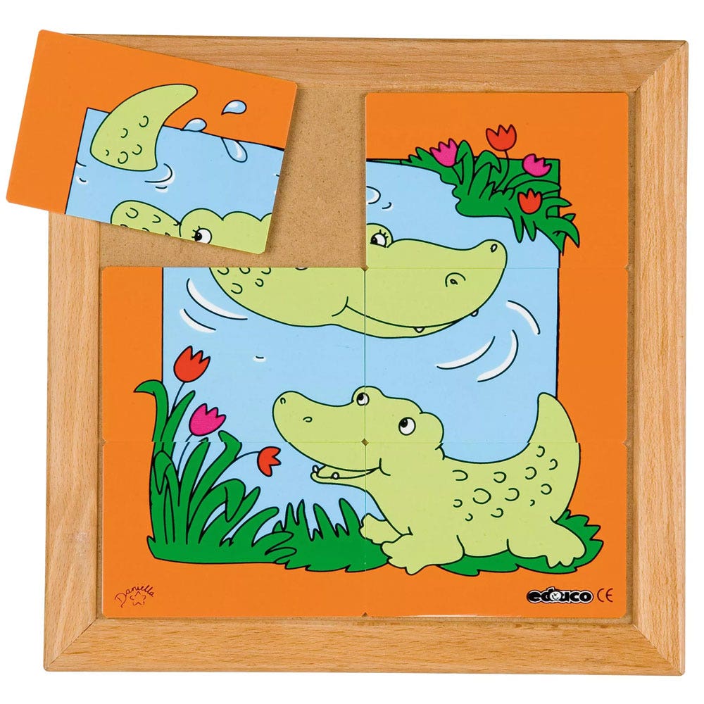 Dierenpuzzels 'Moeder en kind' - Krokodil (6 stukjes)