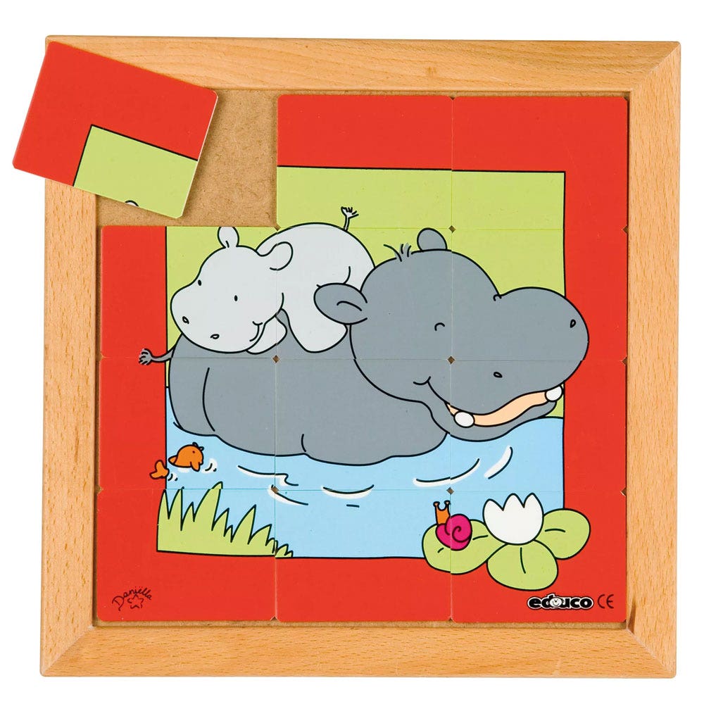 Dierenpuzzels 'Moeder en kind' - Nijlpaard (12 stukjes)