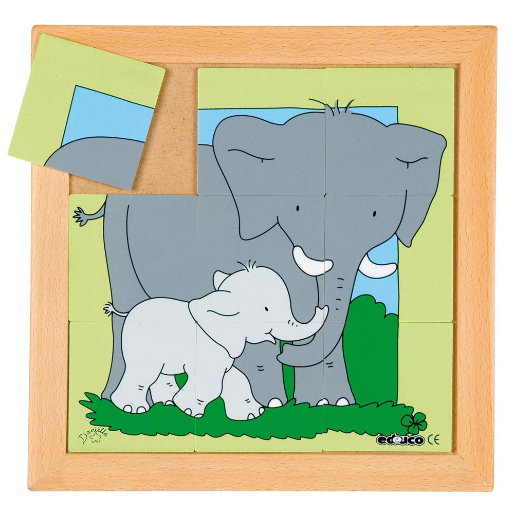 Dierenpuzzels 'Moeder en kind' - Olifant (9 stukjes)