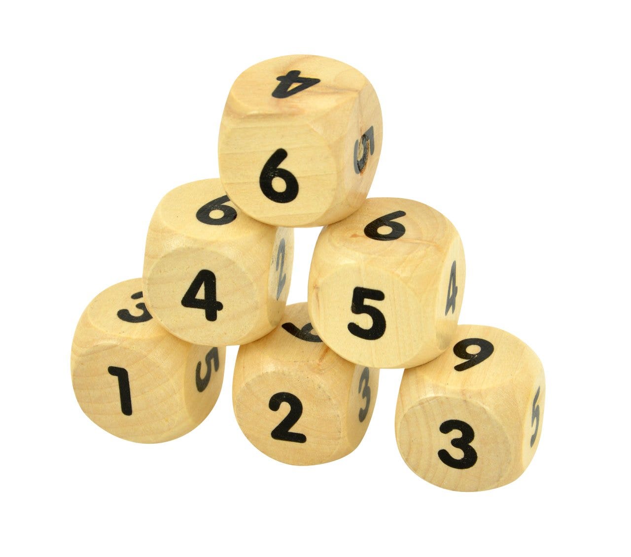 Houten dobbelstenen met cijfers 1-6 | 25 mm (6 st.)