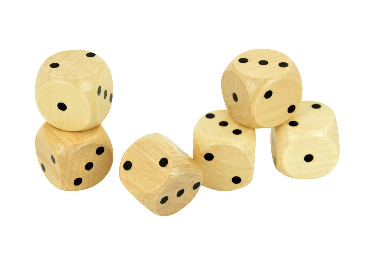 Houten dobbelstenen met stippen 1-3 | 25 mm (6 st.)