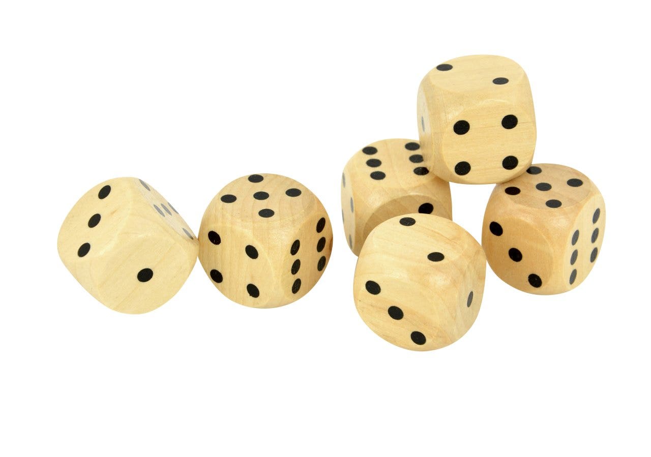 Houten dobbelstenen met stippen 1-6 | 25 mm (6 st.)