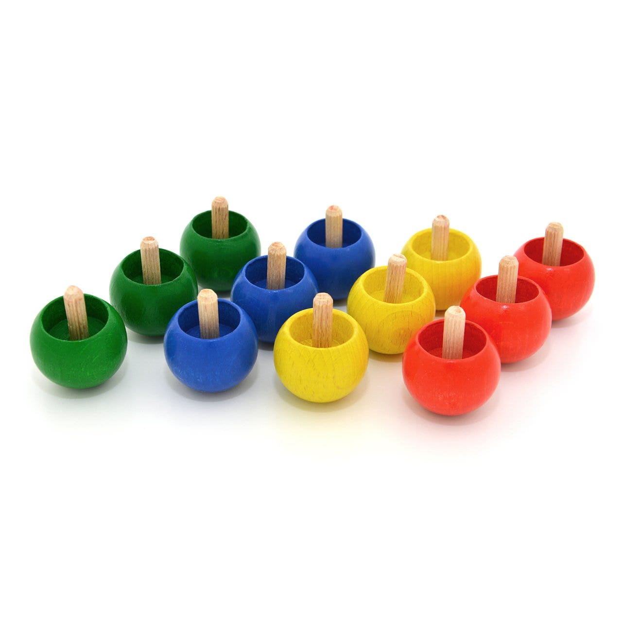 Houten draaitollen in 4 kleuren | 12-delig