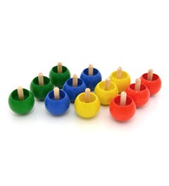 Houten draaitollen in 4 kleuren | 12-delig