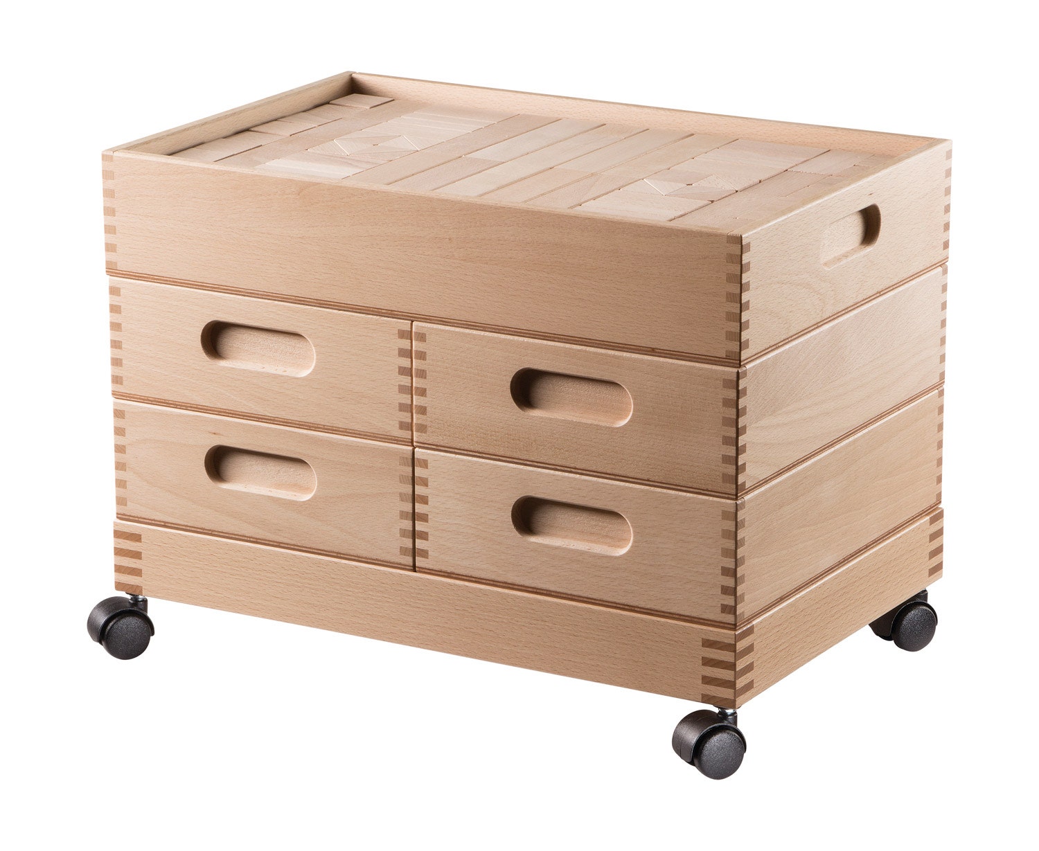 Froebel houten bouwblokken in verrijdbare kist | 606-delig