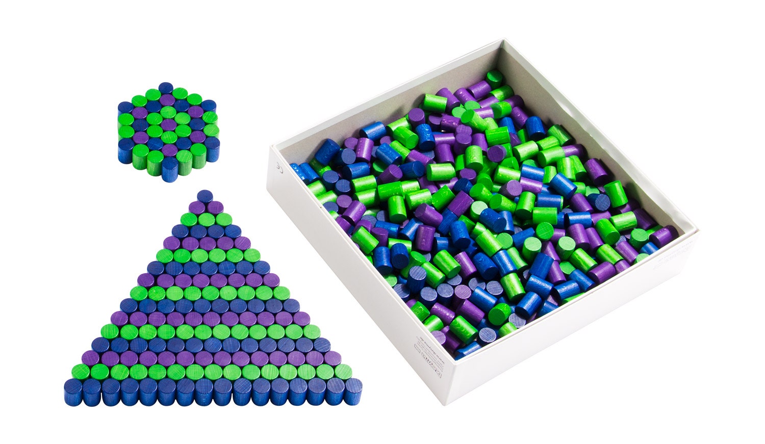 Gekleurde houten cilinders | Blauw-Groen-Paars | 555 stuks