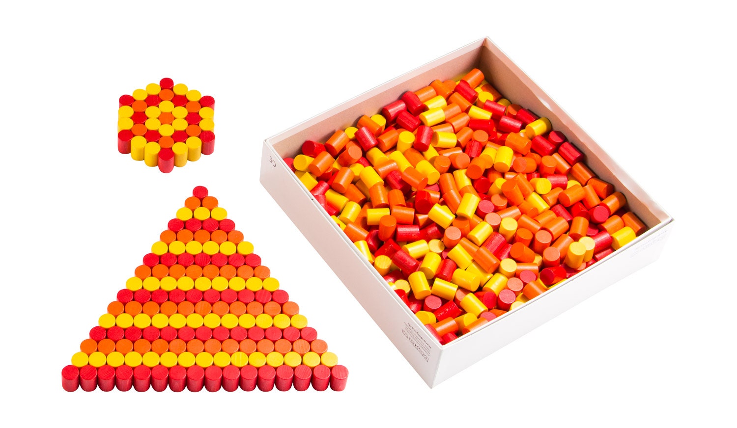 Gekleurde houten cilinders | Geel-Oranje-Rood | 555 stuks