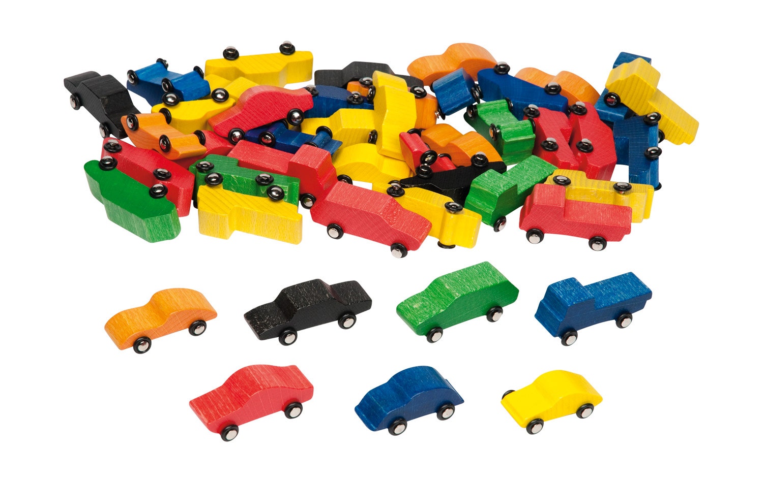 Gekleurde speelgoedauto_s van hout | 5-6 cm (45 stuks)