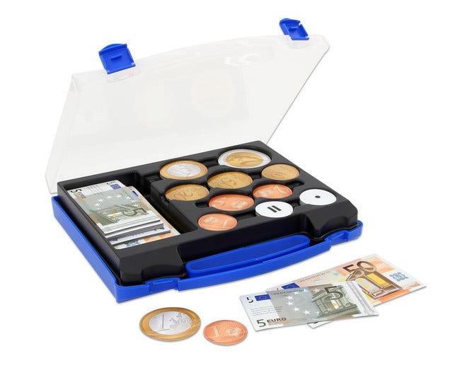 Euro doos met magnetische biljetten en munten