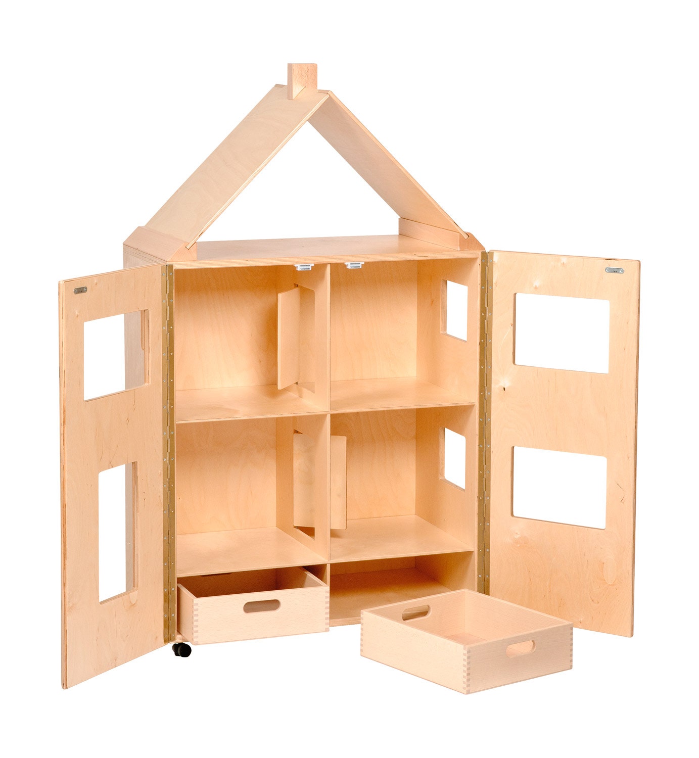 Groot houten poppenhuis op wieltjes | 112 x 75 x 38 cm