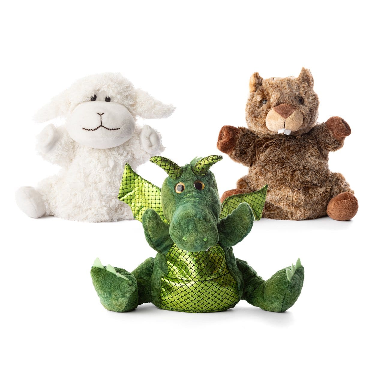 Handpoppen set van 3 | Schaap, draak en bever